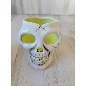 Ceramic Neon Yellow tealight holder candle skull Halloween decor